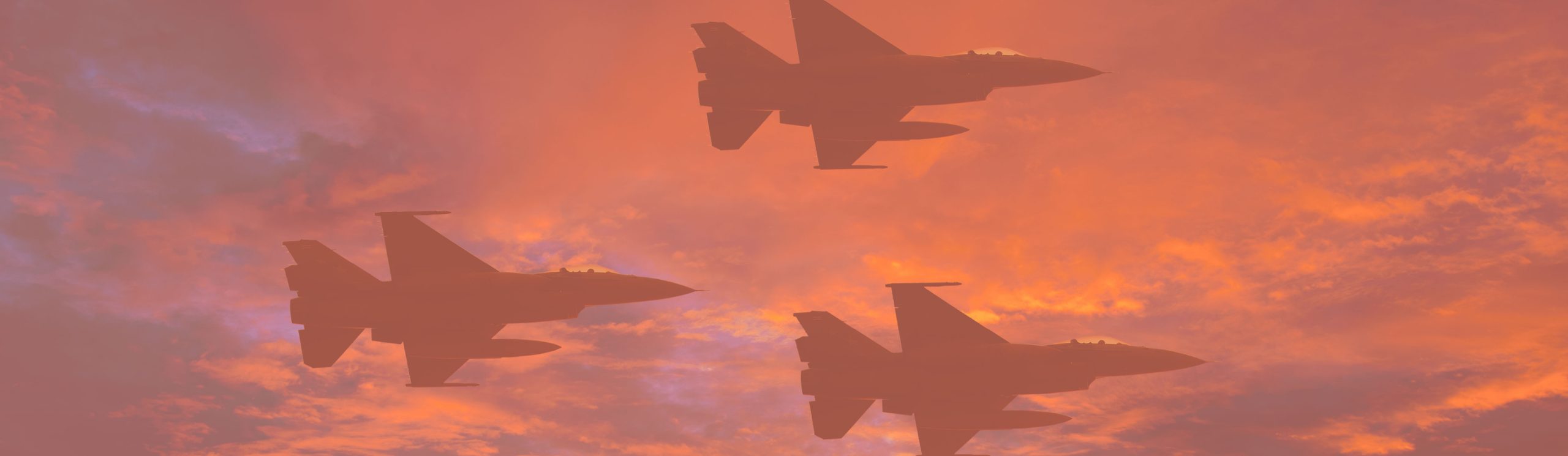3 jets flying in sunset clouds (air force concept)