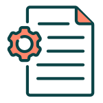 Flat line icon of a document with gear symbol