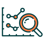 Flat line icon of a magnifying glass looking closely at a line chart