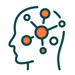 Flat line icon of a human head with AI connectors within it