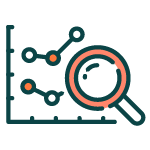 Flat line icon of a magnifying glass looking closely at a line chart